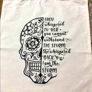 Cream tote bag with black glitter design